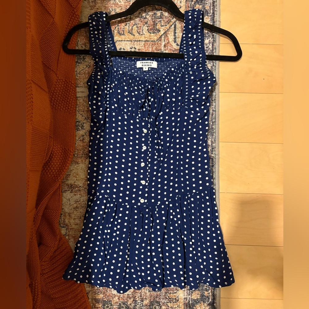 Frankie's Bikinis Blue and White Polka Dot Mini Dress